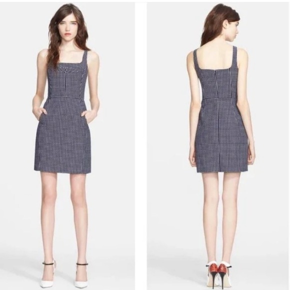 McGinn Womens Size 6 Cora Polka Dot Navy White Mini Tank Dress Structured Square - Picture 2 of 15